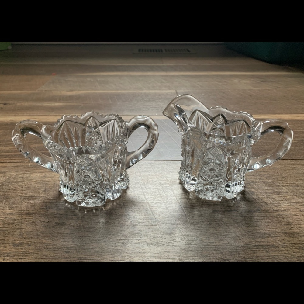 Antique Imperial Glass Nu-Cut #212 Open Sugar Bowl And Creamer Set c 1913
